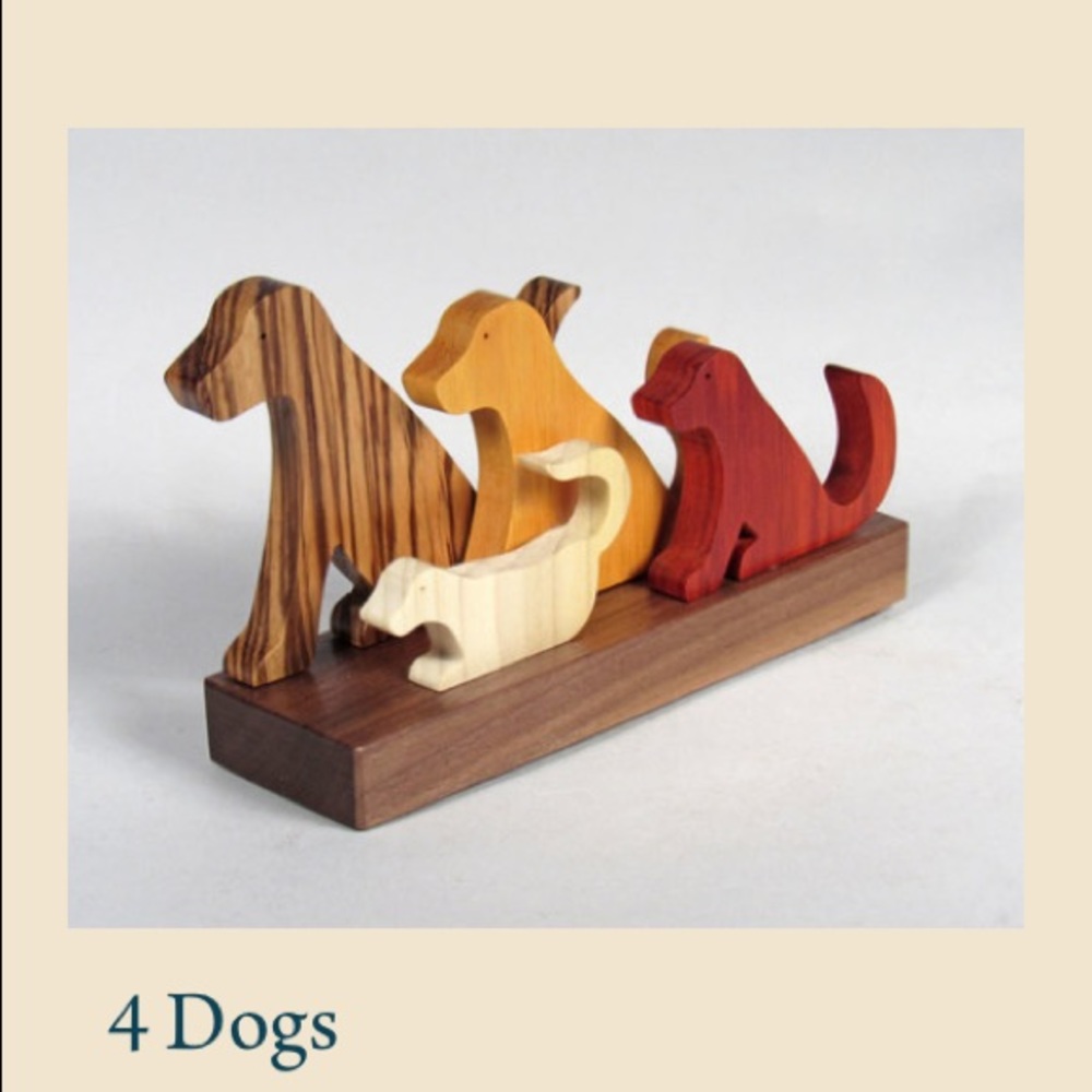 Jerry Krider Asheville NC 4 Dog Wood Sculpture Creation Gallery Art Gift 🎁